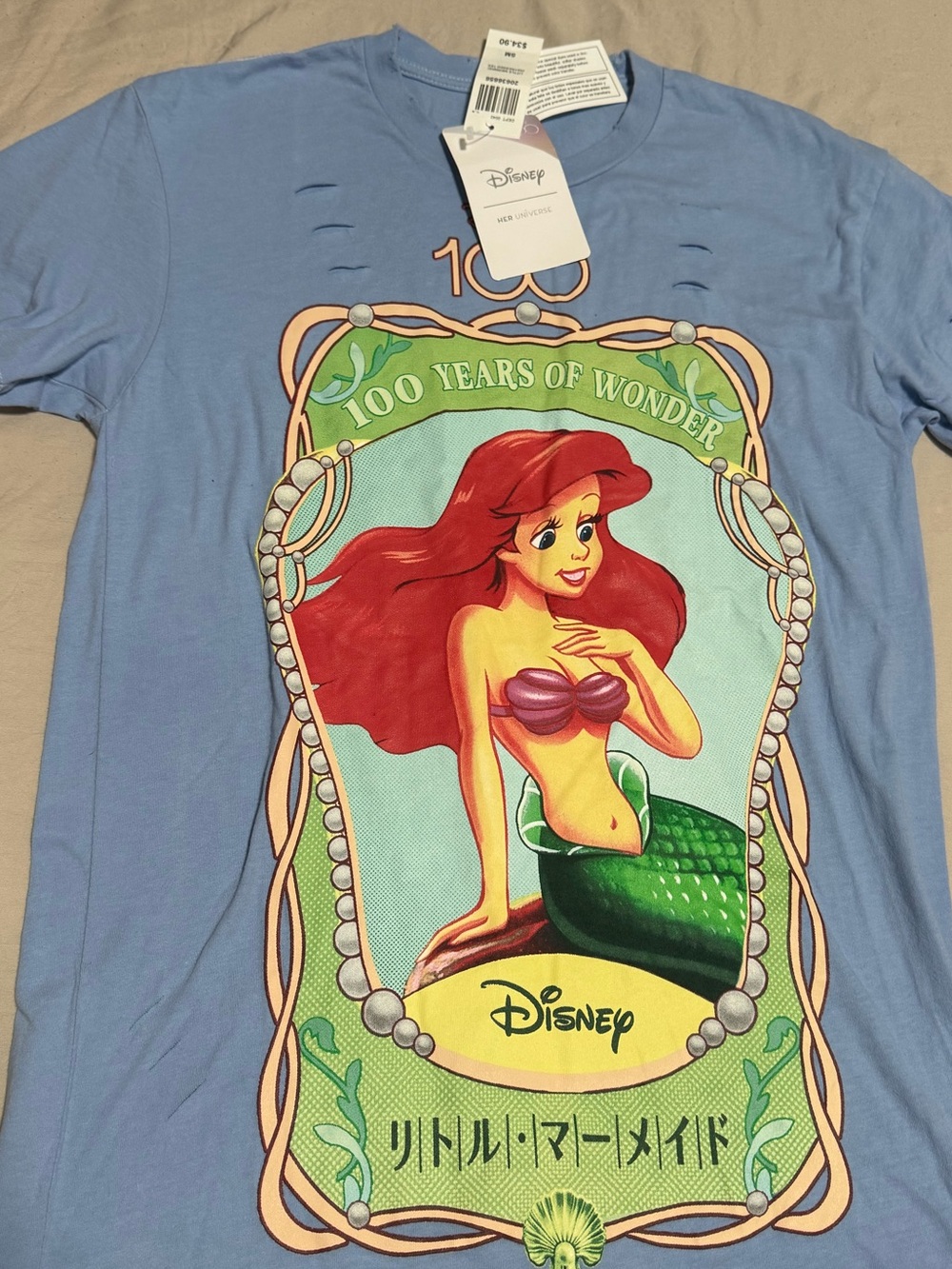 Her Universe Light Blue Ariel Graphic Tee with Red and Green Artwork
